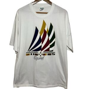 Vintage Cozumel Tourist Sail Boats Size Large White T-Shirt
